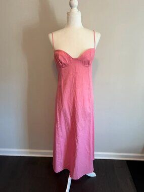Zara Candy Pink Bustier Midi Dress size Large